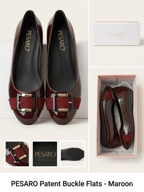 Pesaro Maroon Patent Buckle Ballet Flats
